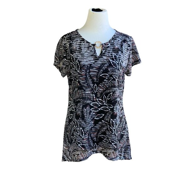 NEW DIRECTIONS 2 PIECE TOP M BLACK MULTI COLORS ABSTRACT POLY BLEND OFFICE WEAR - Picture 6 of 13